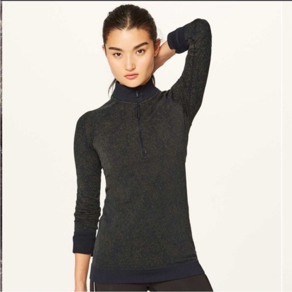 Lululemon Rest Less Half Zip Pullover Seamless | Black Dark Cast Grey | Size 12 - Picture 4 of 12